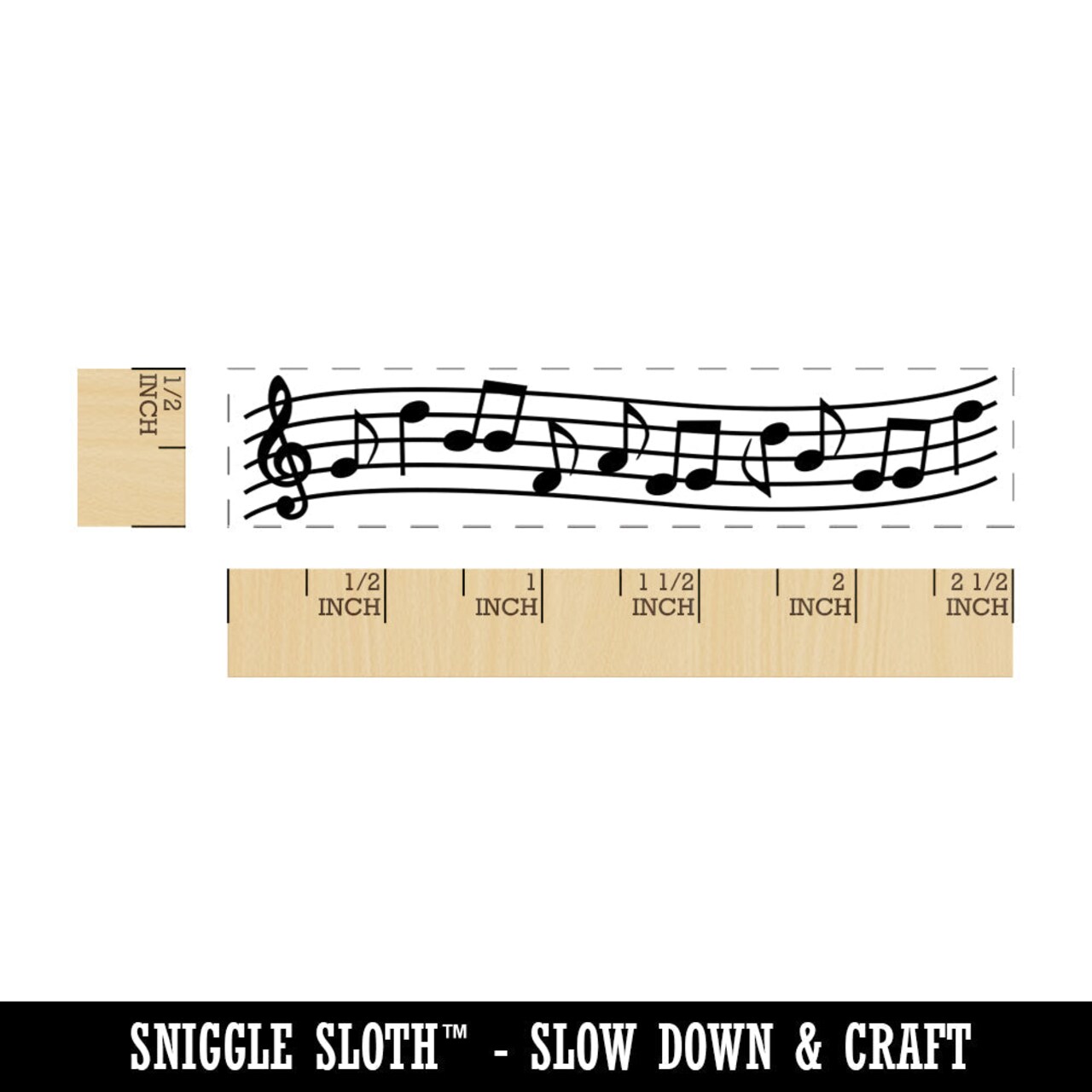 Music Staff with Notes Rectangle Rubber Stamp for Stamping Crafting